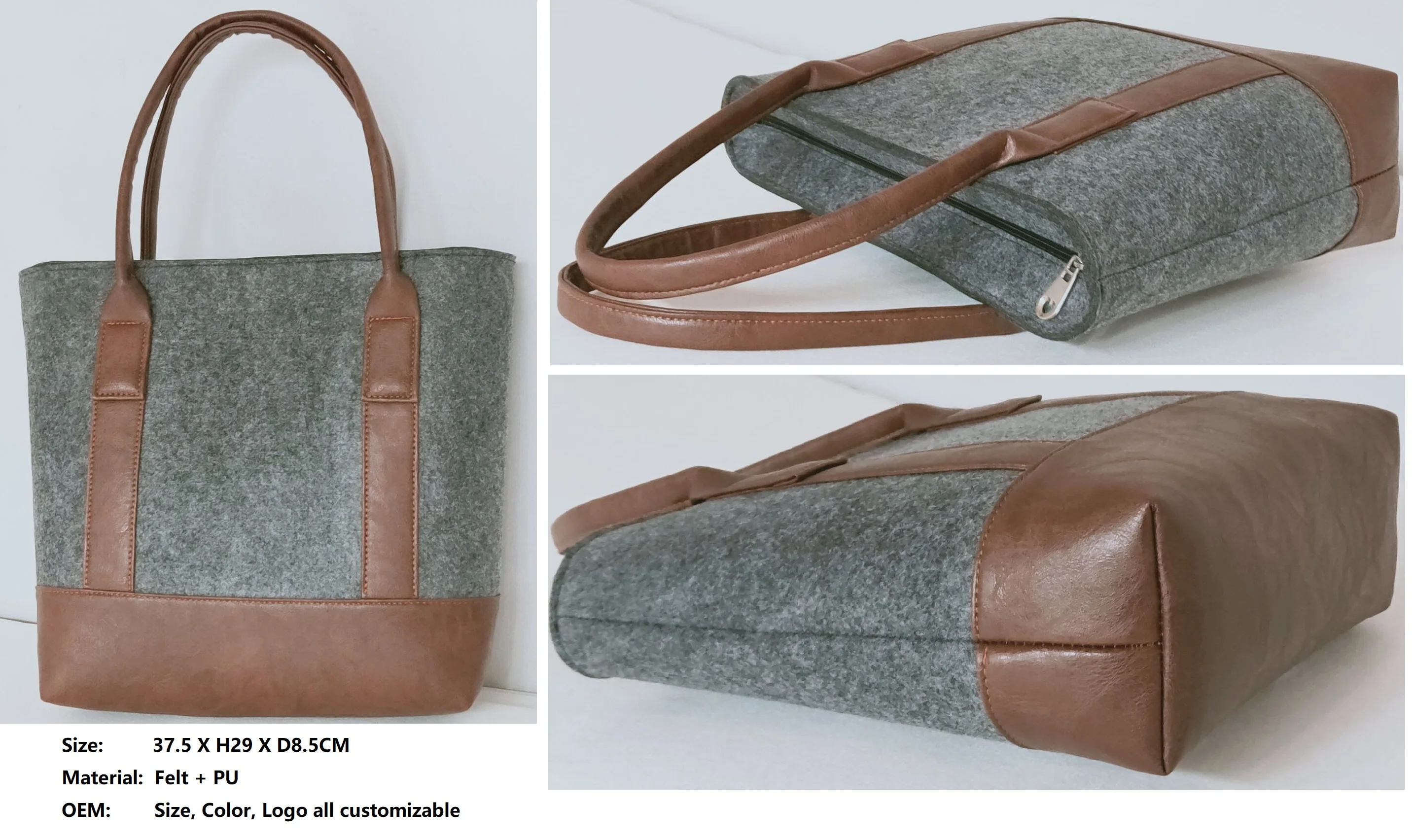 High Quality New Fashion Fancy Felt Custom Printed Canvas Tote Bag Leather Handle Wholesale ...