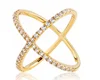925 Sterling Silver Jewelry Minimalist Gold Pave CZ Cubic Zirconia X Geometric Crisscross Circle Orbit Ring