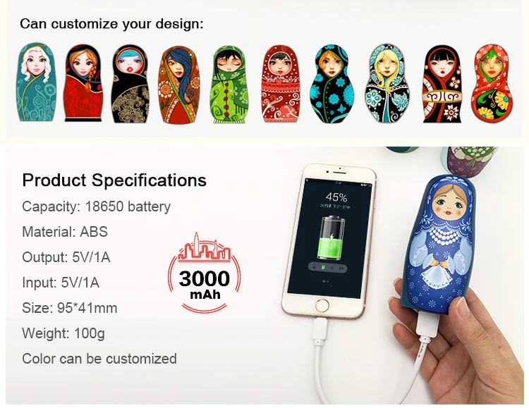 Manual Universal Portable Russian Power Bank Slim D-Doll Powerbank.