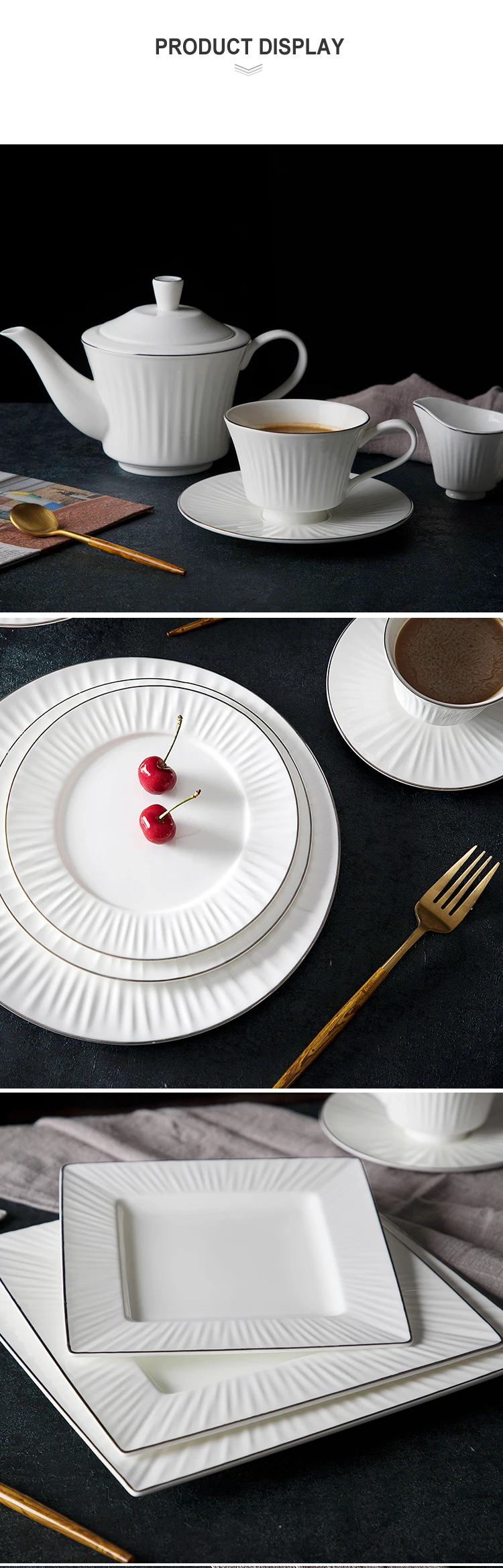 Kitchen Accessories 2019 Bone China Unbreakable Dinner Set,  Luxury Ceramics Dinner Set, Gold Line Dinner Set<