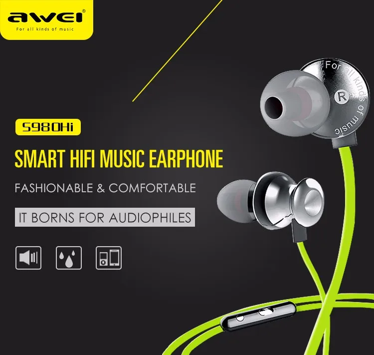 Best Selling Products 2017 AWEI ES-980hi Customized Company Logo Oem Earphone Manufacturers