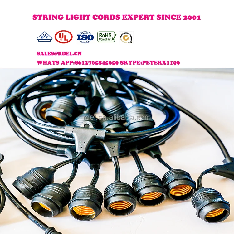 Outdoor String Lights Set Commercial Grade Edison strand lighting- 48ft Heavy Duty Cord 18 Sockets 21 Incandescent Bulbs