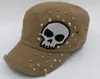cotton washed broken embroidery skull bone military hat/captain cap with metal nail snag