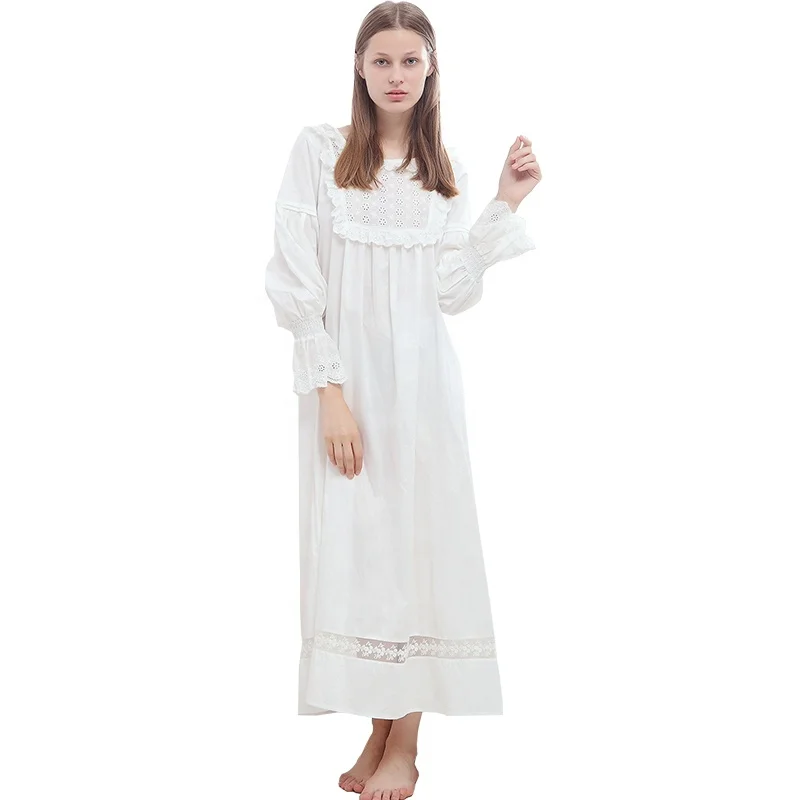long sleeve white cotton nightgown