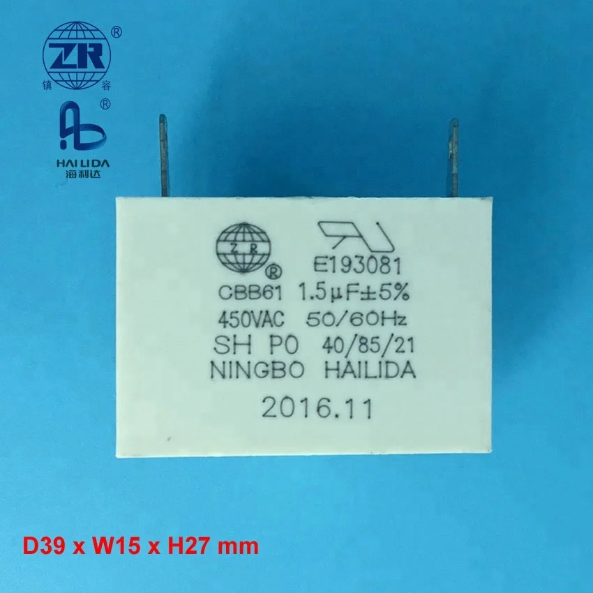 Cbb61 1.25uf 450v Fan Capacitors For Ac Motors In Box Film Capacitor