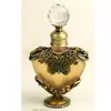 Vintage Crystal Perfume Bottle 7ml with Brass Green Stones Jeweled Floral Metal Base