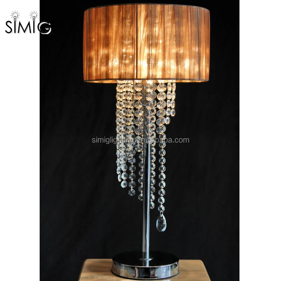 2017 modern k9 crystal lamp fabric lampshade led e14 bulb table lamp