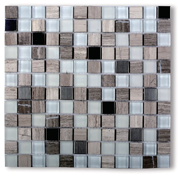 Bathroom Wall Decor Crystal White Resin Mix Metal Tile Square Mosaic