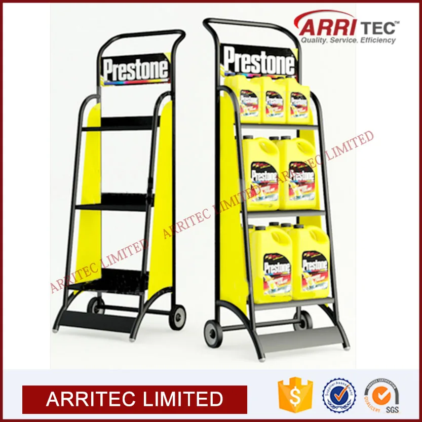 Pos Prestone Shelf Display With Wheels Retail Store Lubricant Rack