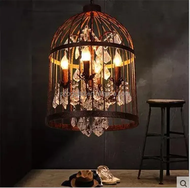 Antique Design Interior Pendant Lamp Bird Iron Cage Lighting Bedside ...