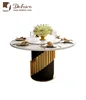 Luxury Modern Round Stainless Steel Mirrored Base French White Marble Top Dining Table with Rotating Disc