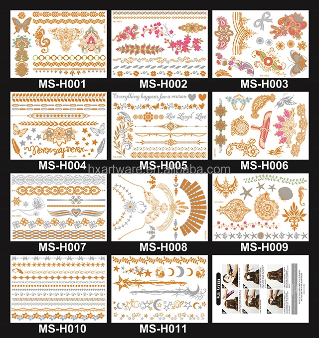 Beauty sticker temporary gold and silver metallic hair tattoo sticker custom tattoo