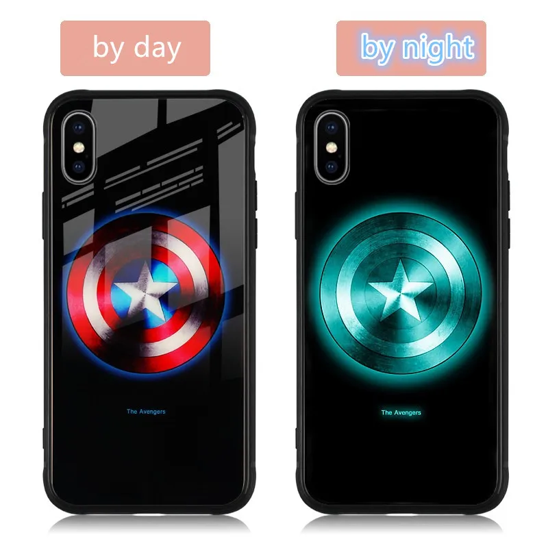Fashion luminous tempered glass night light phone case for iphone X Wholesale accessories creative back cover for iphoone 678