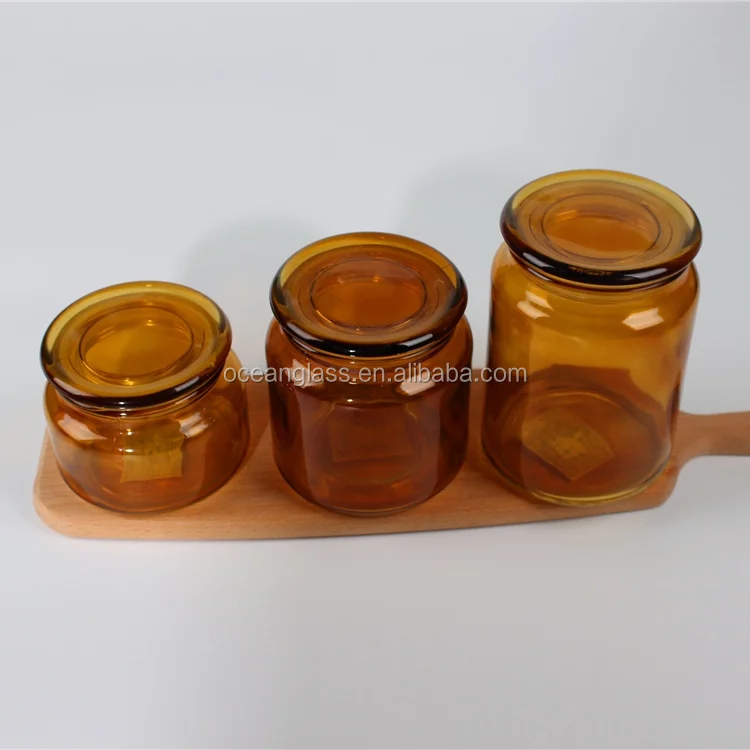 Wholesale Amber Glass Candle Jars For Candle Making With Glass Lid For