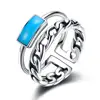 Wholesale Jewelry Semi-Precious Stone Crafts Turquoise Resizable Korean Rings Vintage 925 Sterling Silver Designs Ring For Girl