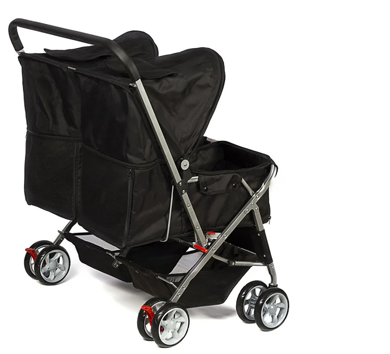Schwarz Twin Wagen Sport Haustier Kinderwagen Kinderwagen 4 Rad