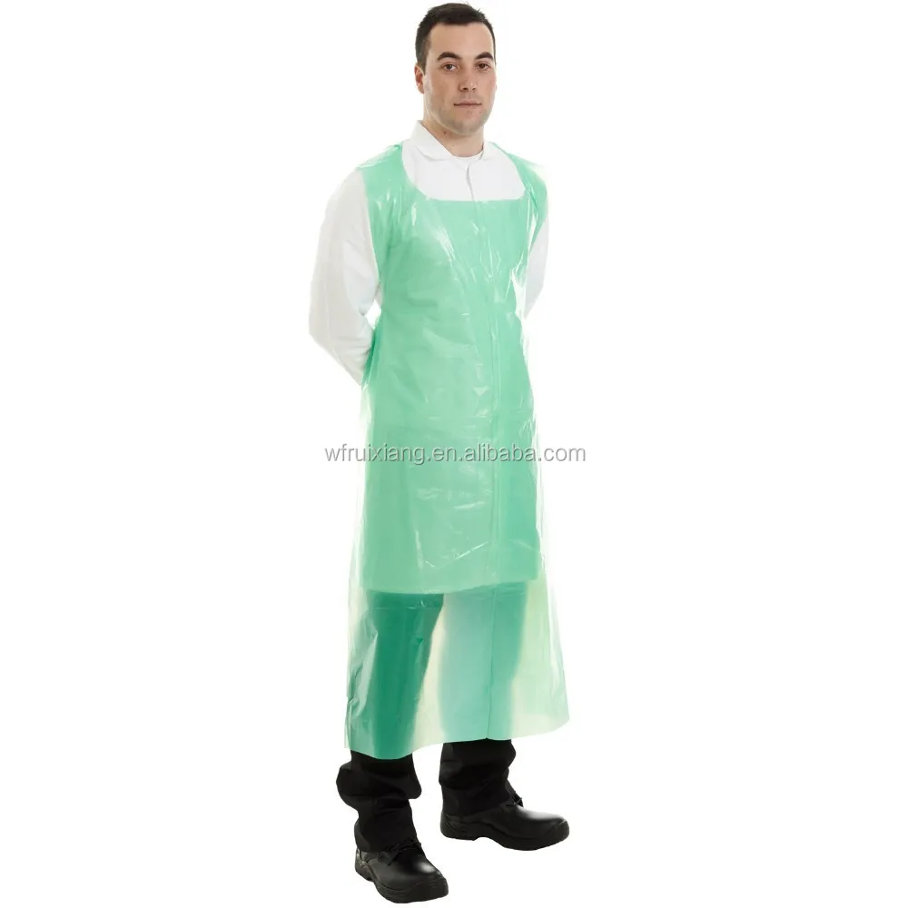 Wegwerp plastic transparante, witte, groene, blauw schort, op ...