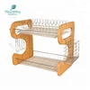 Bamboo and metal folding dish drying rack