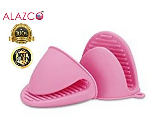 ALAZCO Pink Mini Oven Mitts 1 Pair (2pcs), Heat Resistant Pinch Mitt Gloves Potholder for kitchen Cooking & Baking - Food-Grade Silicone