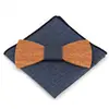 Creative Men's Wooden Bow Tie Wood Wedding Bowtie with Matching Pocket Square Best Gift Choice