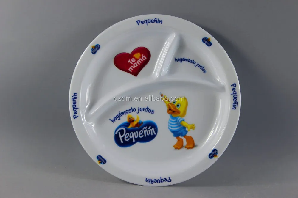 Kids Melamine Divided Dinner Plate 3 Section Round Shape