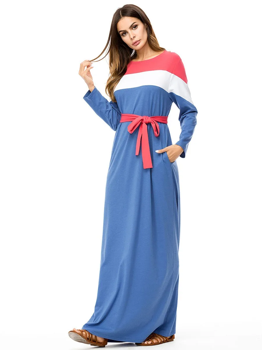 blue plus szie casual clothes women muslim long t shirt dress