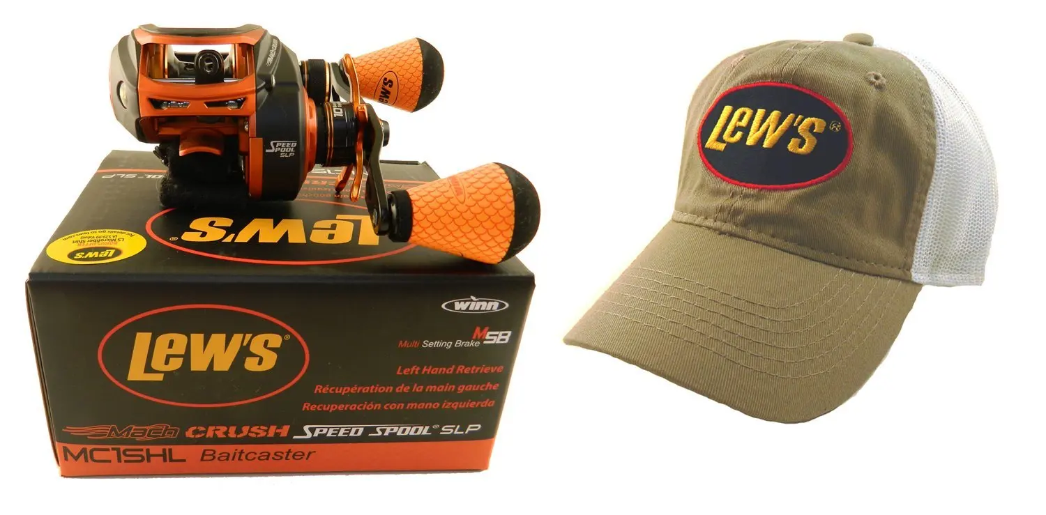 Lews MACH CRUSH SPEED SPOOL MC1SHL 7.5:1 LEFT HAND BAITCAST REEL WITH HAT