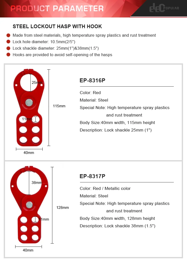 Safety 38mm Lock Shackle Industrial Security Steel Lockout Hasp