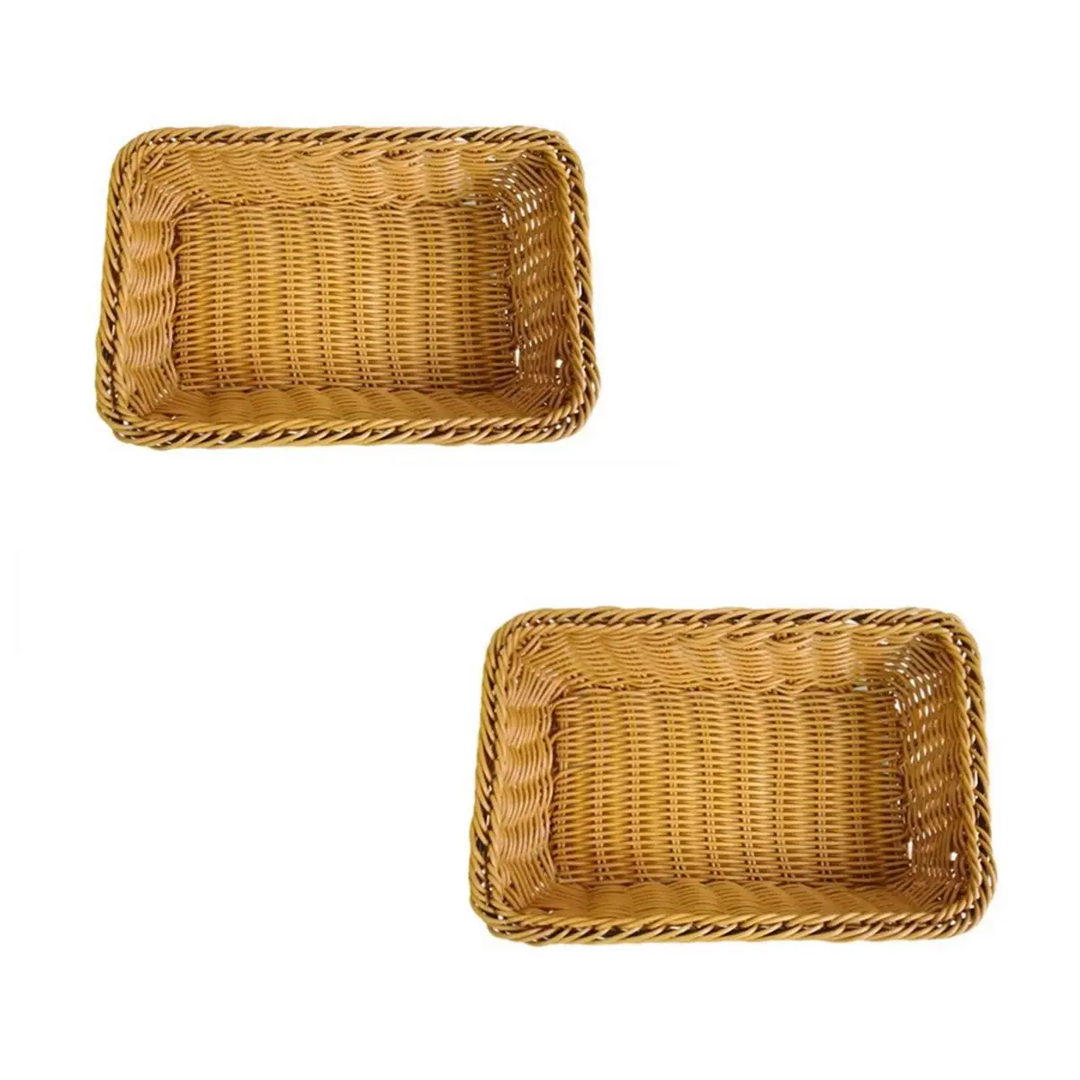Set of 2, Small Size Woven Storage Baskets, Bread Fruit Serving Baskets, Gift Baskets, Restaurant/Pantry Display Baskets, Organization Baskets in Closet/Kitchen/Bathroom/Church/Dresser (2, Brown)