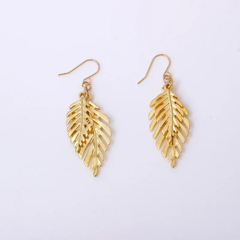 New Trendy Creative Gold Double Layered Leaves Alloy Drop Earring For Women