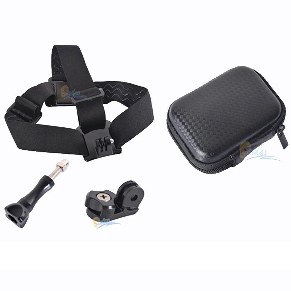 Elastic Adjustable Head strap Mount Belt With Anti-slide Glue Mount+Waterproof Camera Bag Case for go pro strap