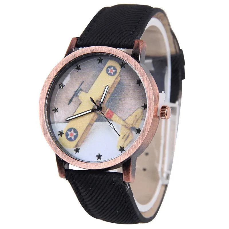 Stylish Airplane Designer Gold Dial Fabric Children Watches Cheap
