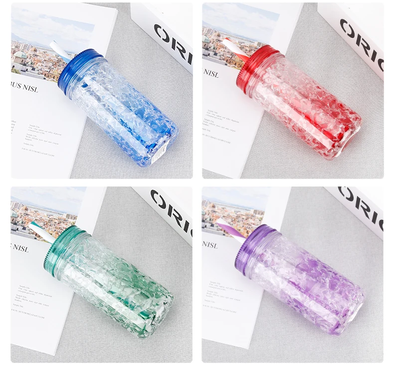 350ml New Design Water Cooling Bottle With Straw Double Layer Freeze