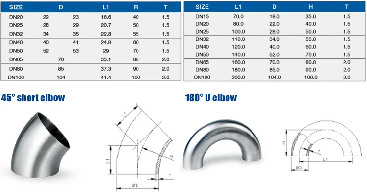 Stainless Steel Elbow 60 Degree Elbow Dimensions Sanitary Clamped Elbow ...