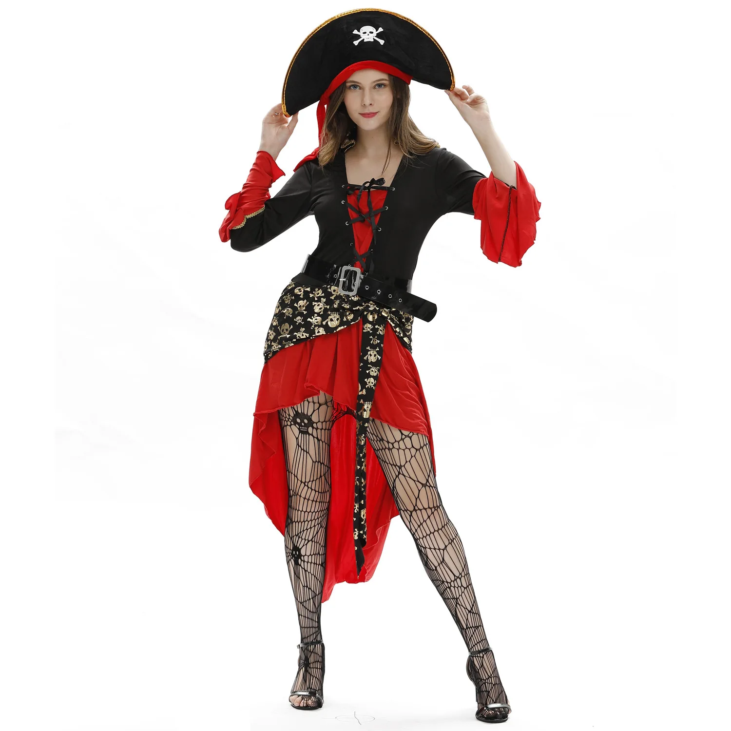 2019 new design hot selling sexy adult woman deep red dress costume halloween Pirates Costume halloween costume