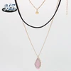 new design multiple layers women rose quartz bead pendant necklace