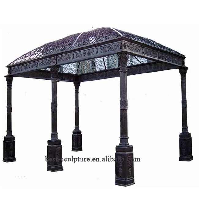 Garden Ornamental Wrought Iron Rectangle Pavilion Antique Metal Gazebo