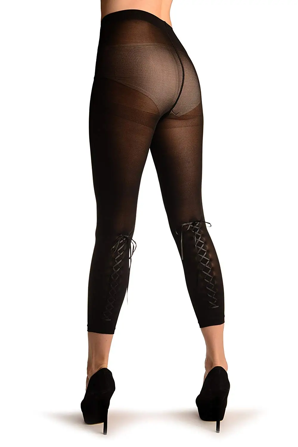 Girls black lace footless leggings — img 10