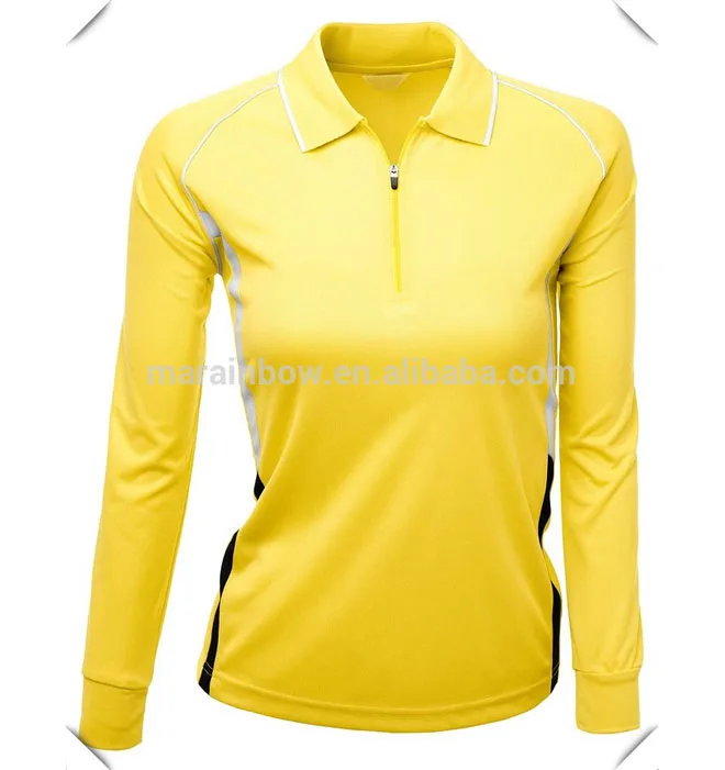 Oem Colorblocked Safety Yellow Long Sleeve Dry Fit Golf Polo Shirts With Zipper Placket Custom 