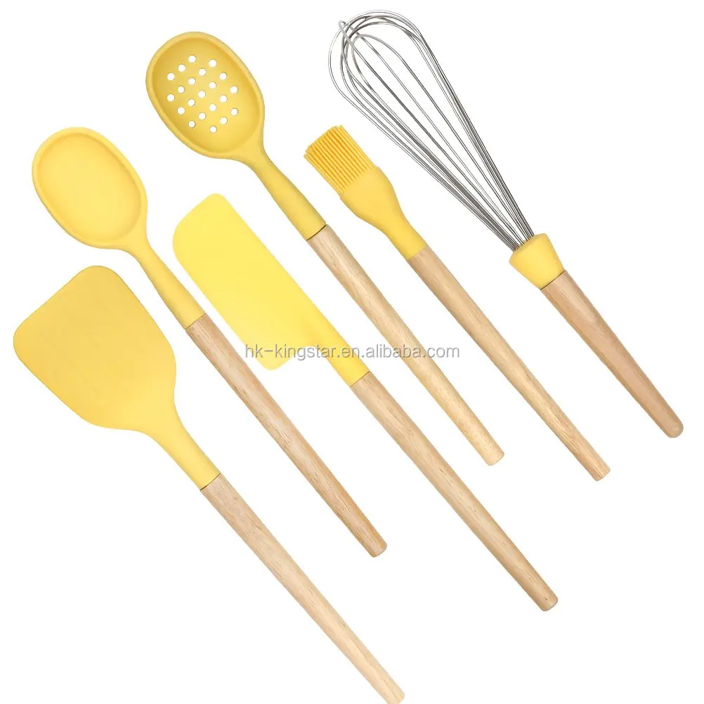 Newest products in 2019 food standard wooden kitchen silicone utensil set
