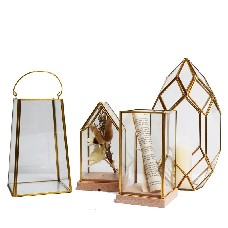2019 New Products Glass Decorative Gold Geometric Glass Terrarium