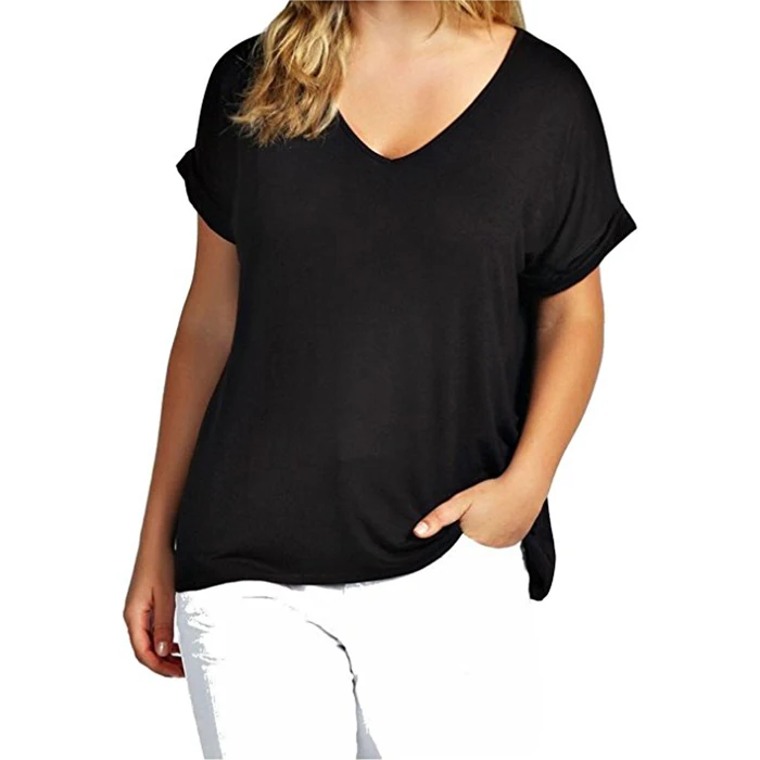 Loose Round Neck Short Sleeve Ladies Tee Shirt,Custom Long Womens T