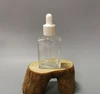 hot selling 30ml rectangle clear/matte glass vapor juice bottle with screw sold white plastic cap dropper bottle