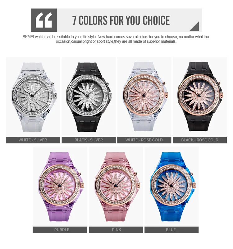 Новейший дизайн часов для женщин Skmei 1536 женские часы креативные вращающиеся часы с цветком и бриллиантовым циферблатом Япония движение