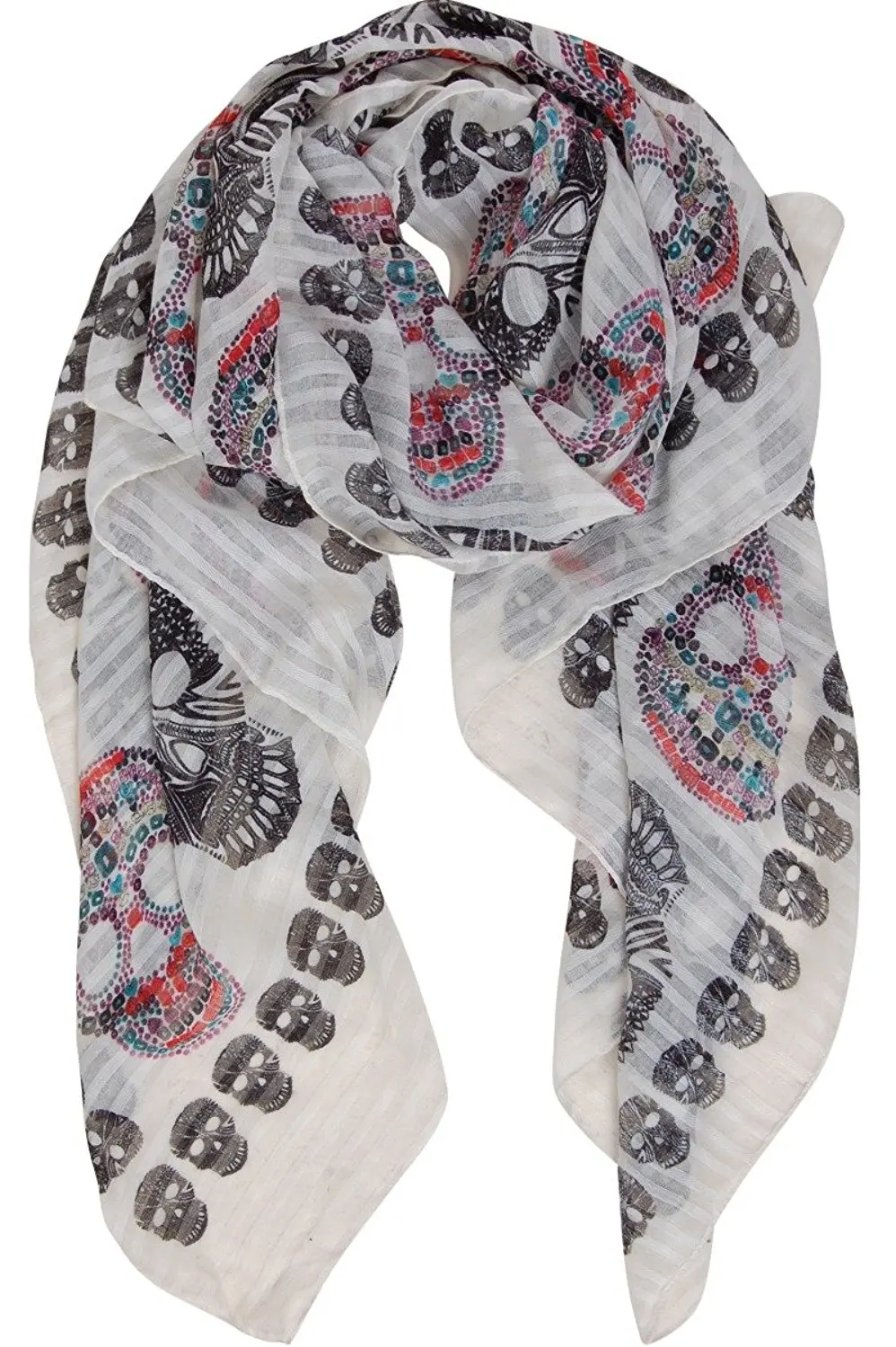 Lina /& Lily Day of the Dead Sugar Skull Print Large Scarf Shawl Lightweight