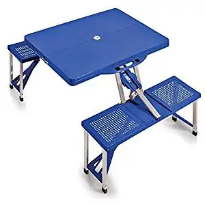 54" Picnic Time Blue Folding Table with Seats with an Aluminum Alloy Frame for Durability