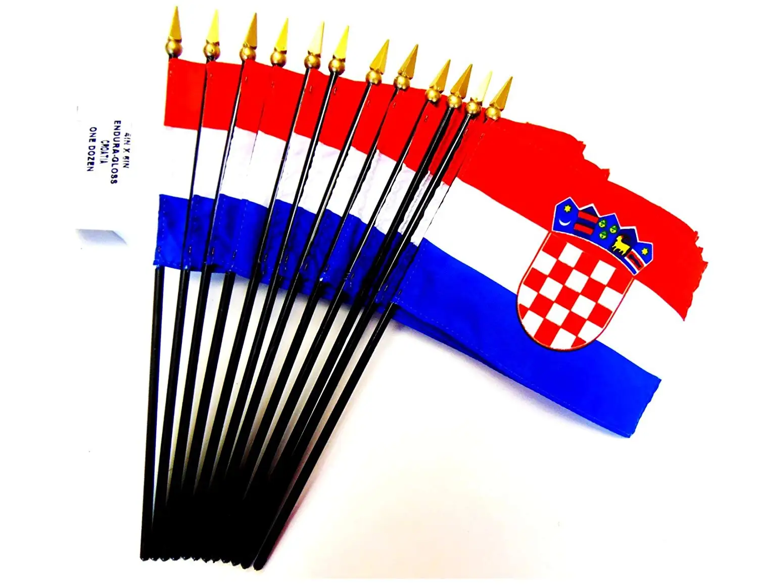 MADE IN USA!! Box of 12 Croatia 4"x6" Miniature Desk & Table Flags; 12 American Made Small Mini Croatian Flags in a Custom Made Cardboard Box Specifically Made for These Flags