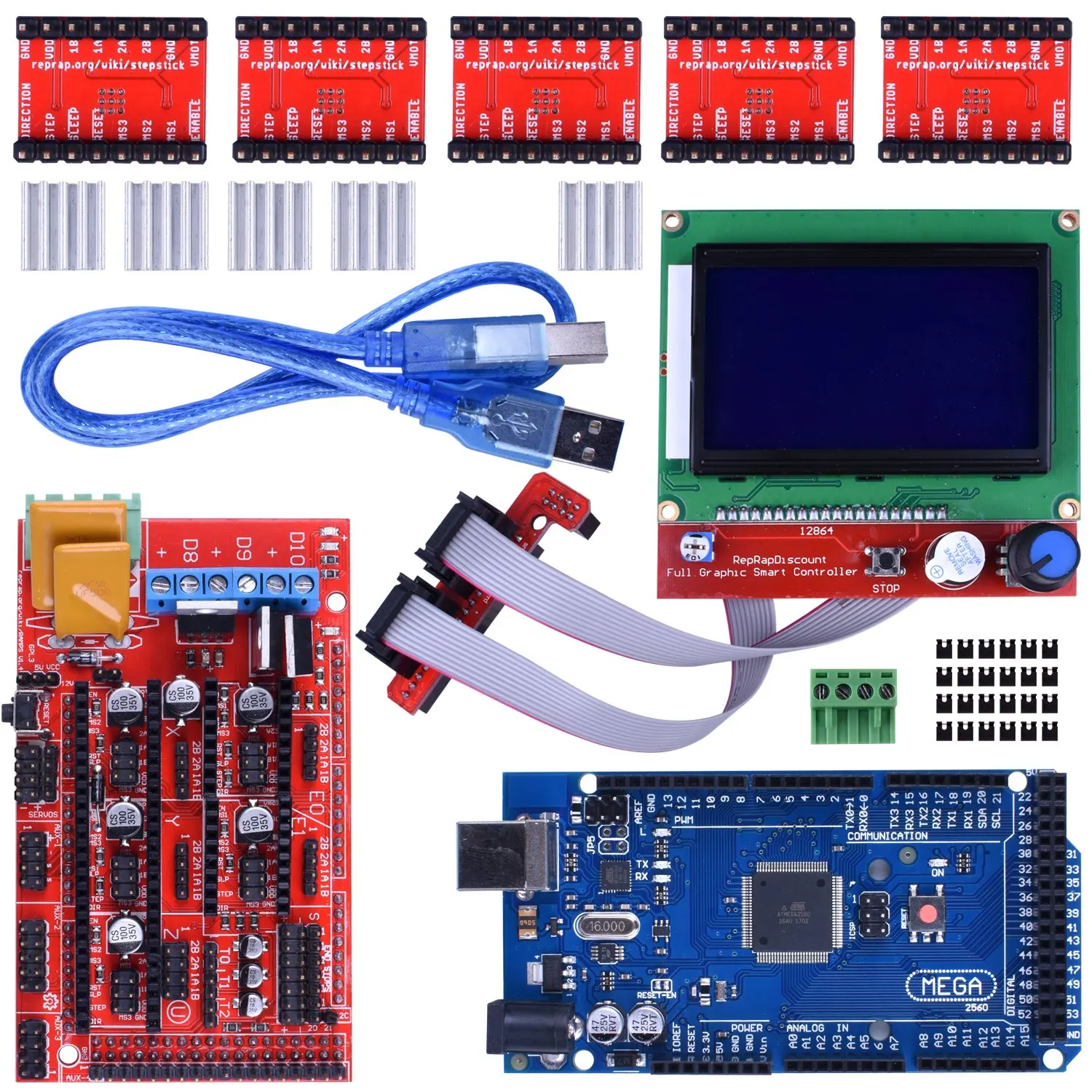 Get Quotations · 3D Printer Controller Kit for Arduino Mega 2560 Uno R3  Starter Kits + RAMPS 1.4 with