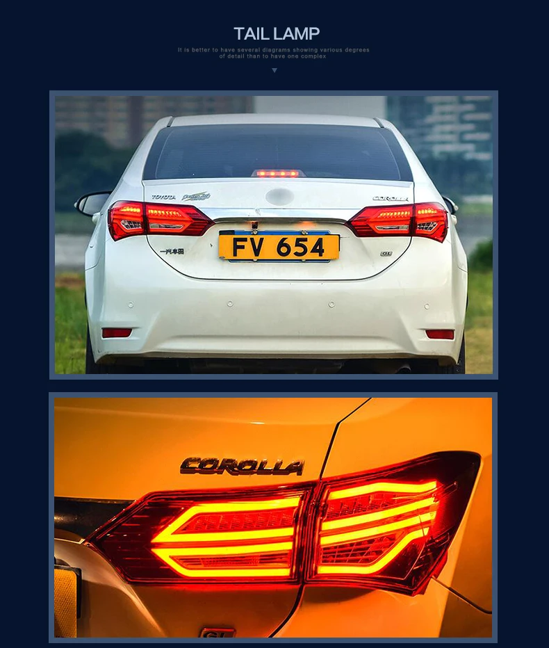 VLAND Factory Car LED Rear Light For Corolla 2014 2015 2016 With Running Brake Reverse Light Turn Signal Plug And Play