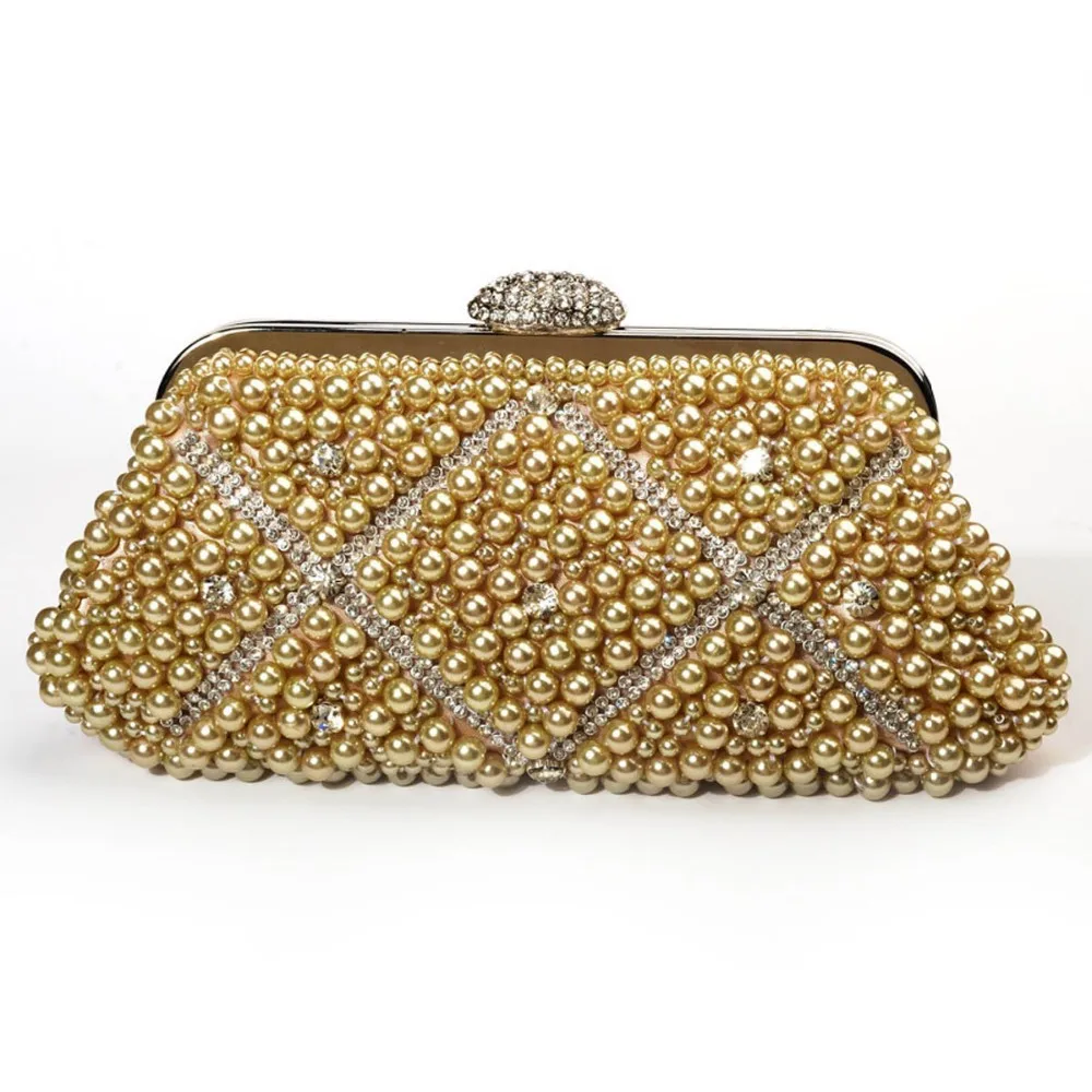 Ladies Beaded Small Purse Clutch Bag Gold Evening Party Pouch 